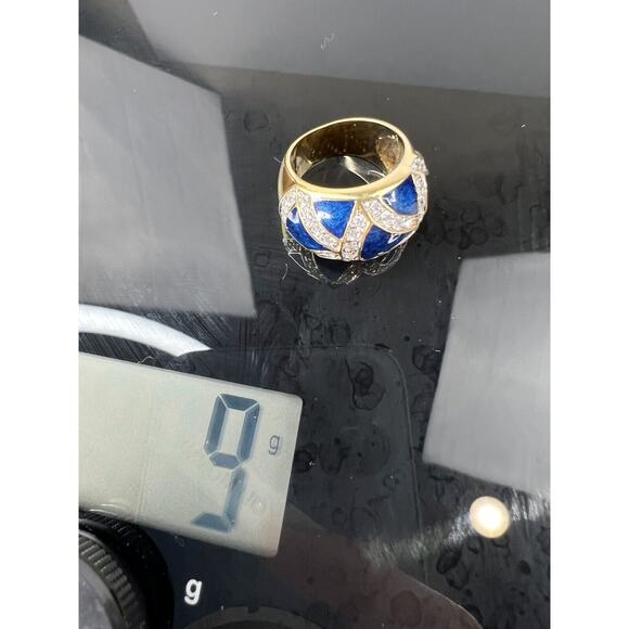 Formal Wear Statement Gold Plated Blue Enamel Chunky Ring - Size 5 - Picture 6 of 7